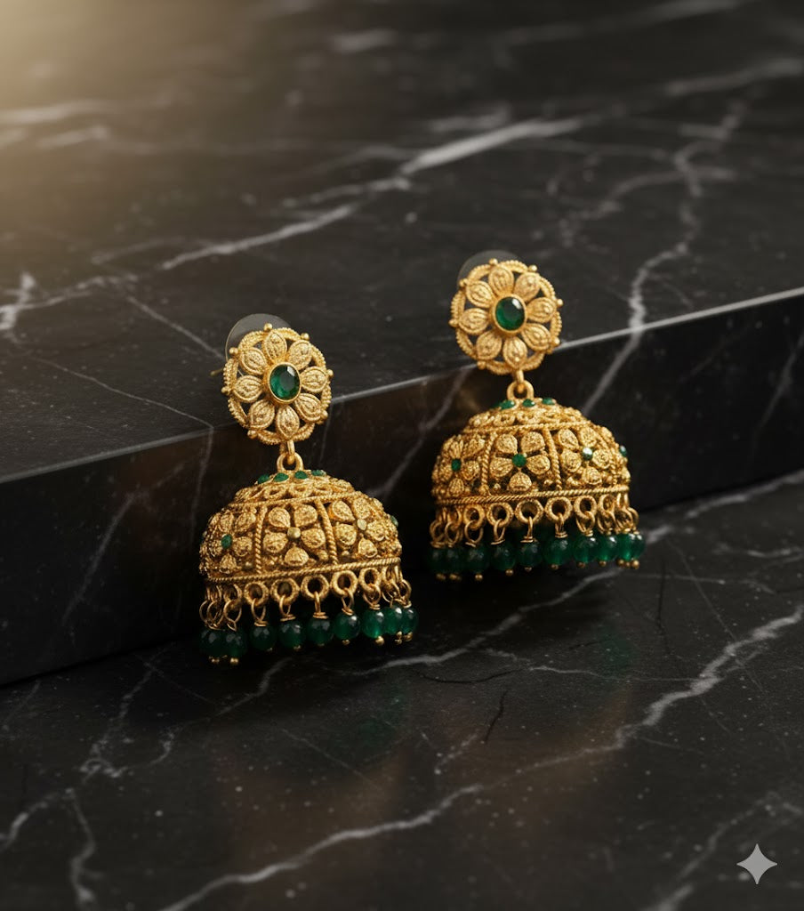HEIRLOOM GREEN RUBY JHUMKA