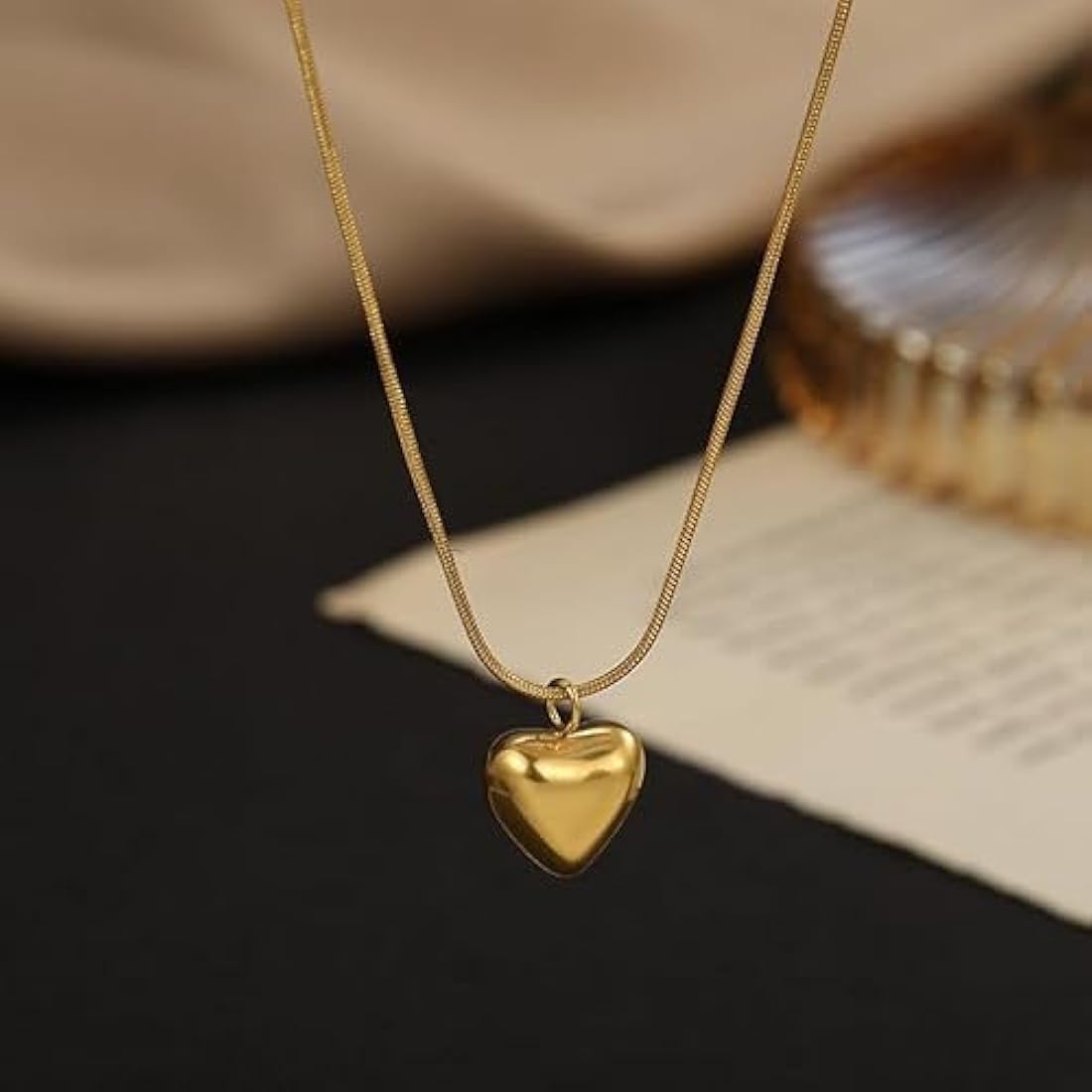 PUFFED HEART PENDANT (ANTI - TARNISH)