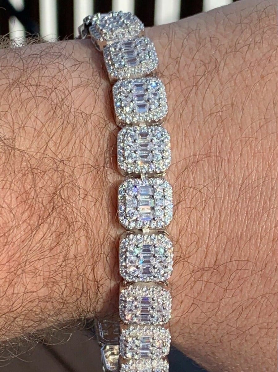 ICED CLUSTERED TENNIS BRACELET -SILVER