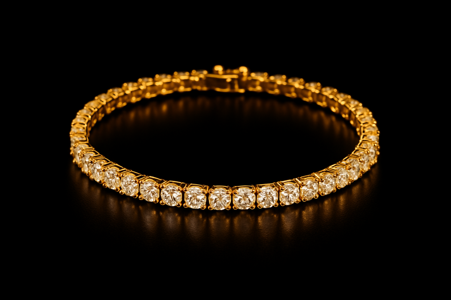 golden tennis bracelet in black background