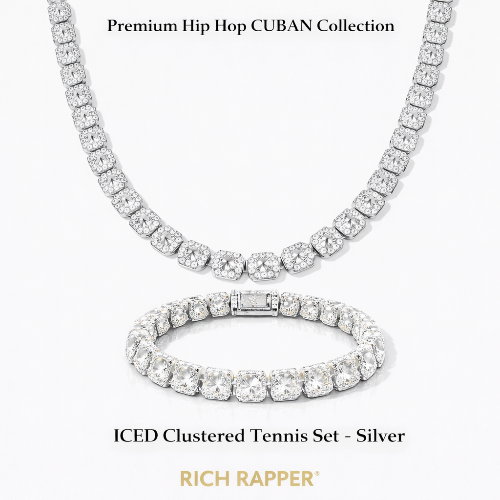 ICED CLUSTERED TENNIS SET - SILVER