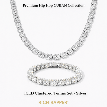 ICED CLUSTERED TENNIS SET - SILVER