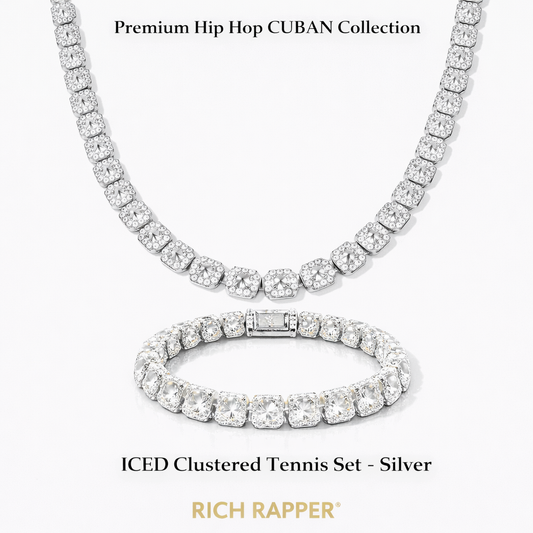 ICED CLUSTERED TENNIS SET - SILVER