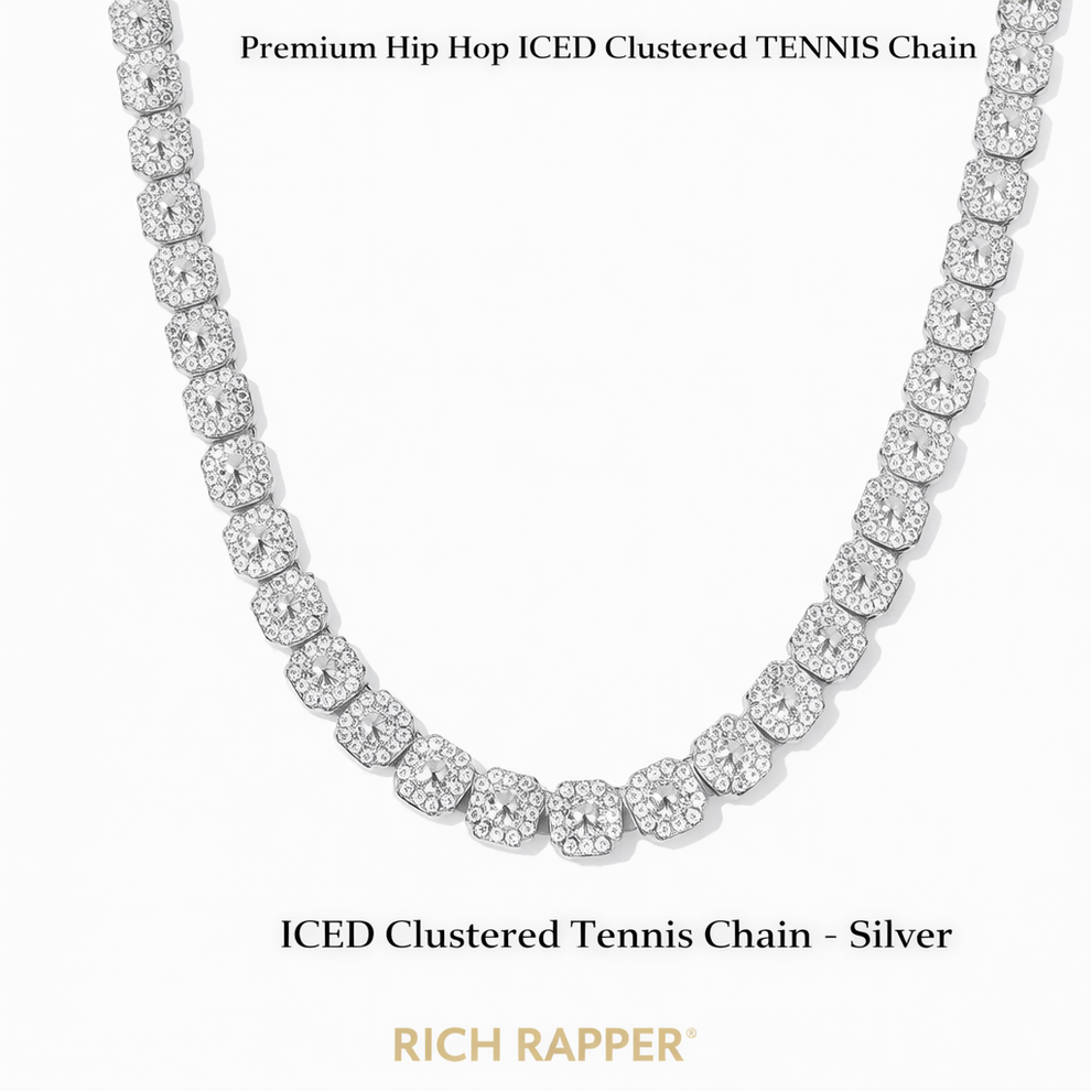Sliver Chain Rapper ICED CLUSTERED TENNIS CHAIN - SILVER – Rich Rapper Official