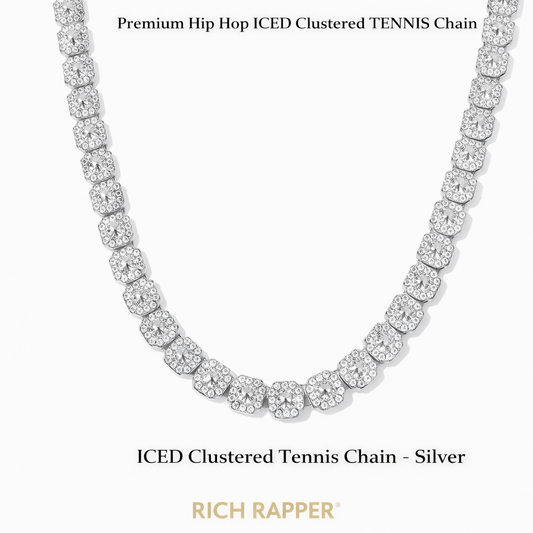 ICED CLUSTERED TENNIS CHAIN - SILVER