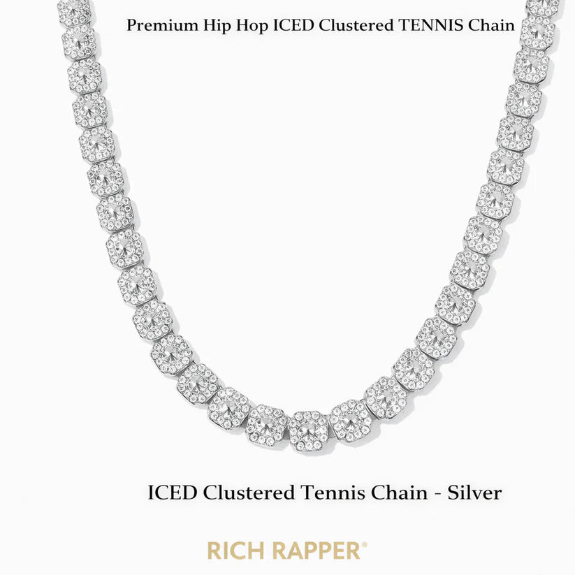 ICED CLUSTERED TENNIS SET - SILVER