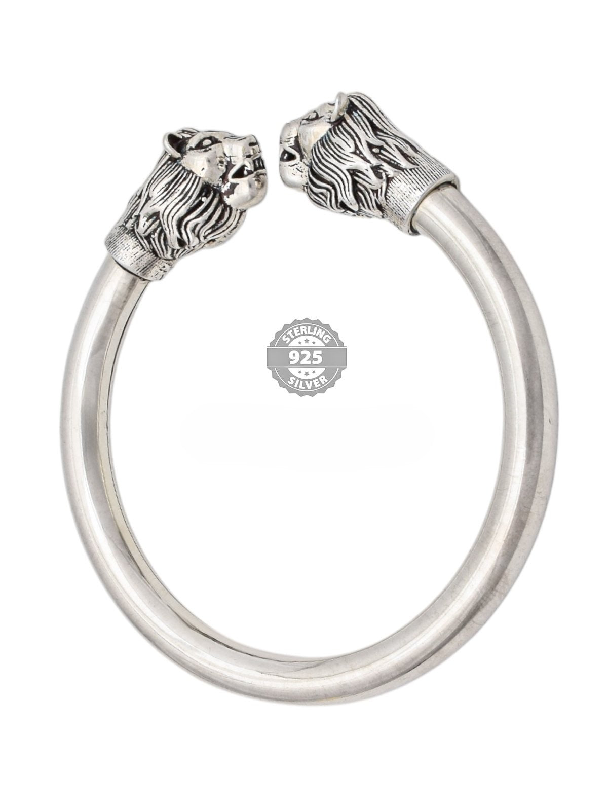 925 Oxidised Silver Double Head Lion Kada For Men Hans Collection