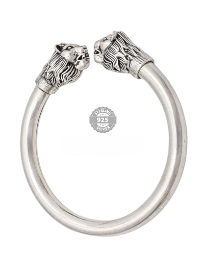925 Oxidised Silver Double Head Lion Kada For Men Hans Collection