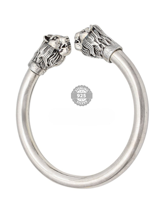 925 Oxidised Silver Double Head Lion Kada For Men Hans Collection