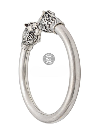 925 Oxidised Silver Double Head Lion Kada For Men Hans Collection