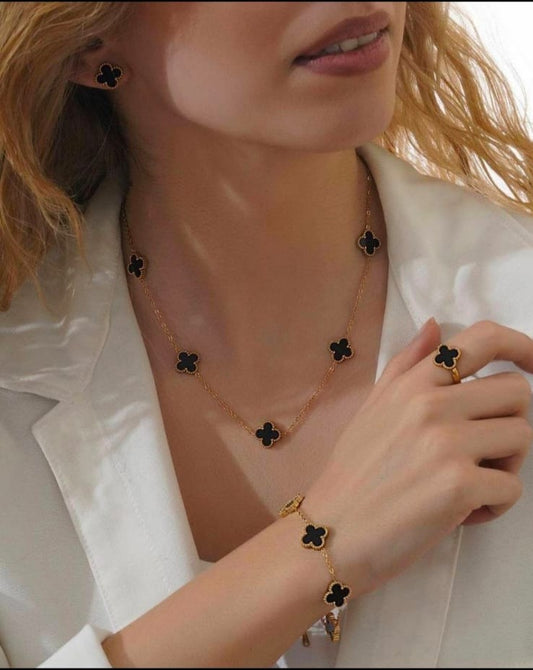 CLOVER JEWELLERY BLACK STAR  SET ( ANTI - TARNISH)