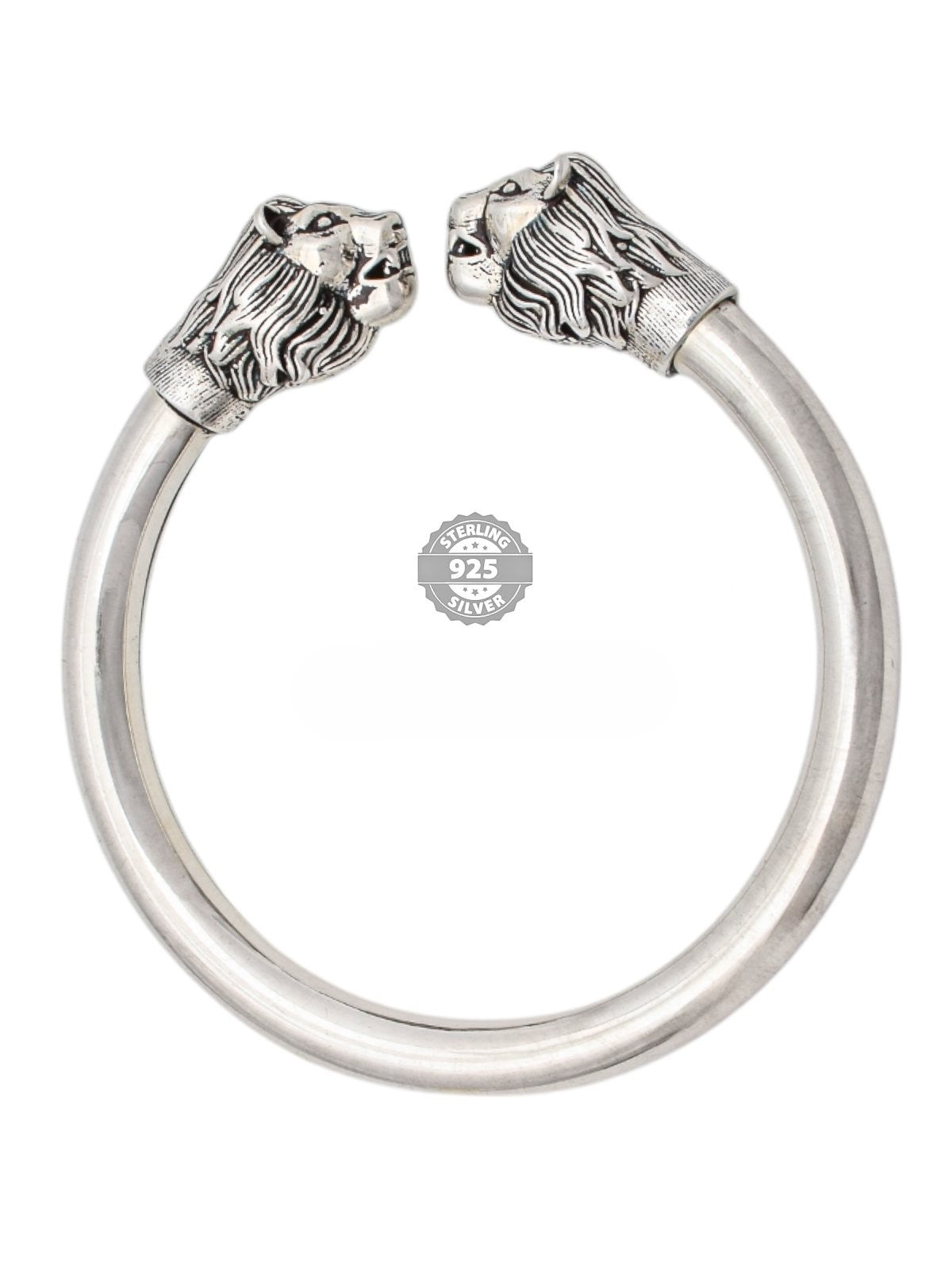 925 Oxidised Silver Double Head Lion Kada For Men Hans Collection