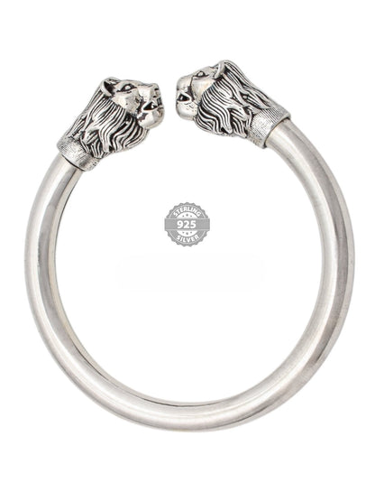 925 Oxidised Silver Double Head Lion Kada For Men Hans Collection