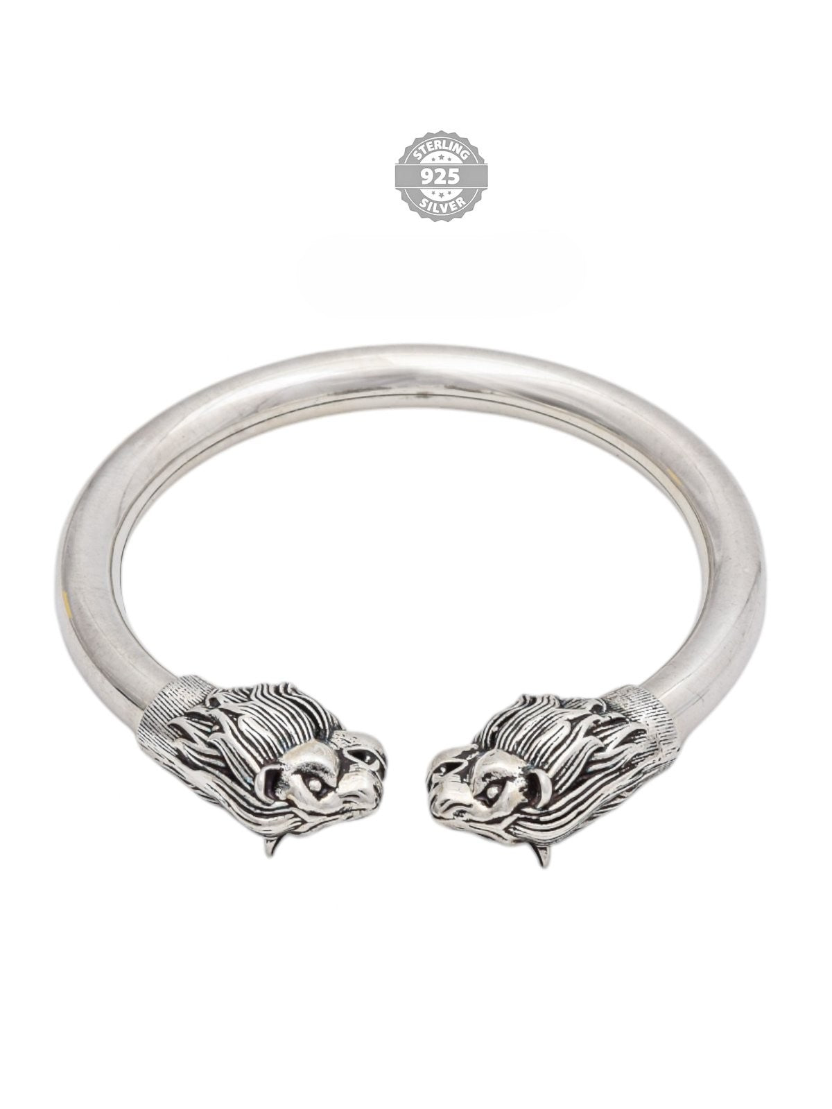 925 Oxidised Silver Double Head Lion Kada For Men Hans Collection