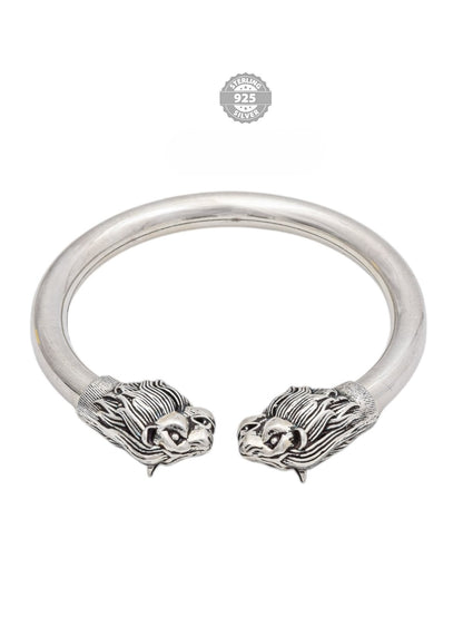 925 Oxidised Silver Double Head Lion Kada For Men Hans Collection