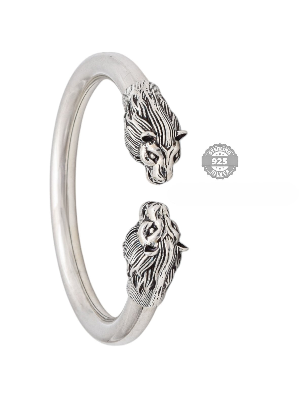 925 Oxidised Silver Double Head Lion Kada For Men Hans Collection
