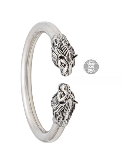 925 Oxidised Silver Double Head Lion Kada For Men Hans Collection