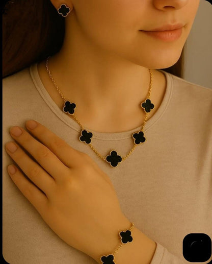 CLOVER JEWELLERY BLACK STAR  SET ( ANTI - TARNISH)