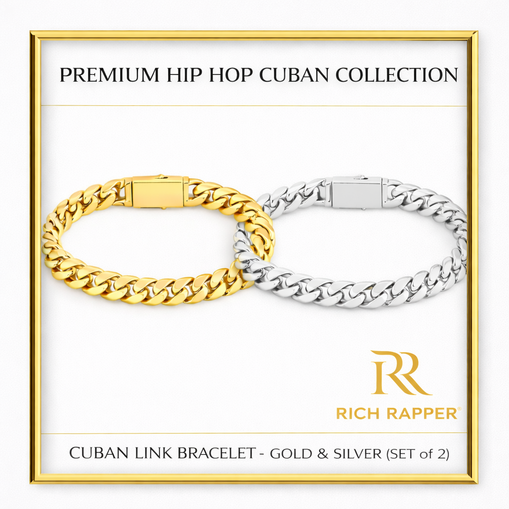 CUBAN LINK BRACELET (SS) DAILY WEAR – GOLD & SILVER (SET of 2)