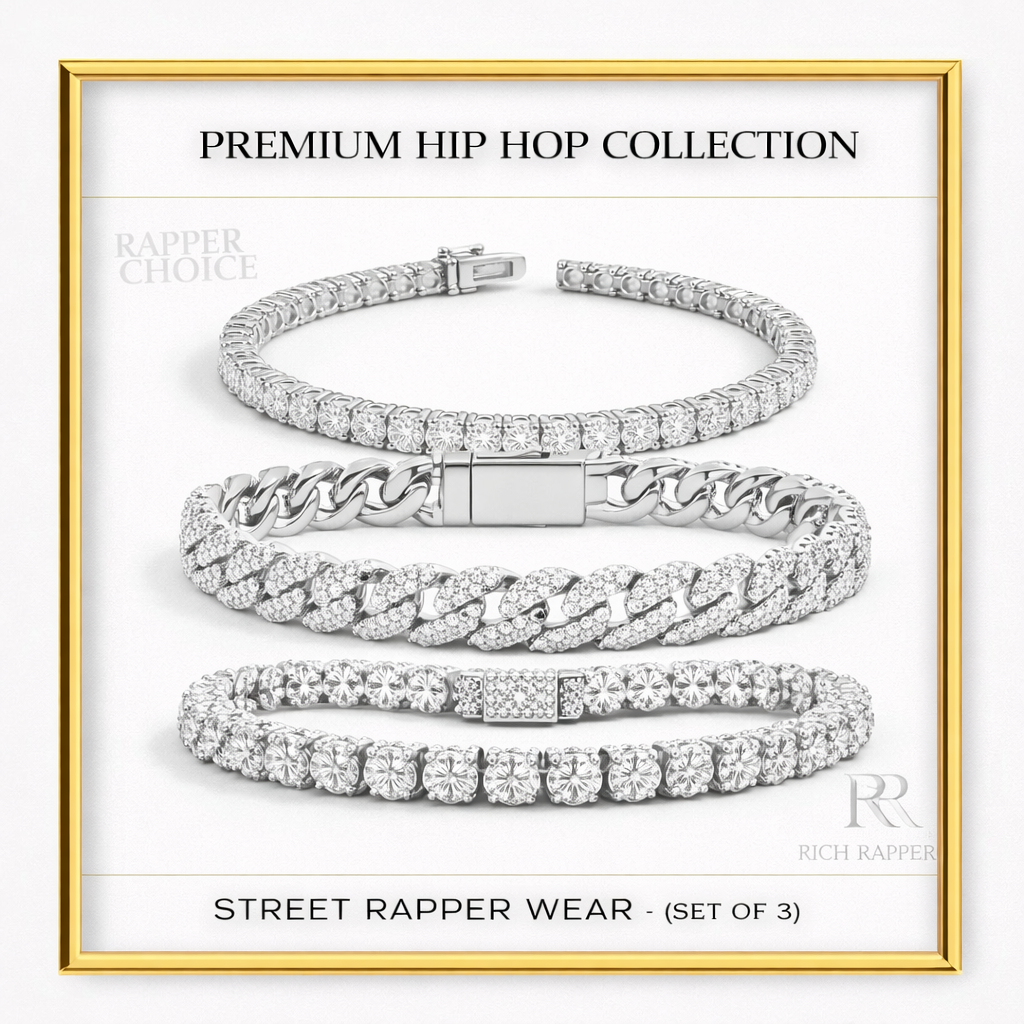 TRIPLE ICED STREET BRACELET- SILVER (SET OF 3)