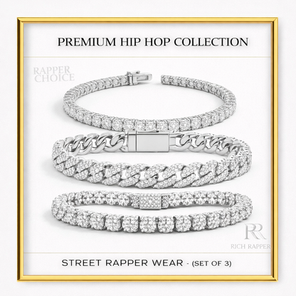 TRIPLE ICED STREET BRACELET- SILVER (SET OF 3)