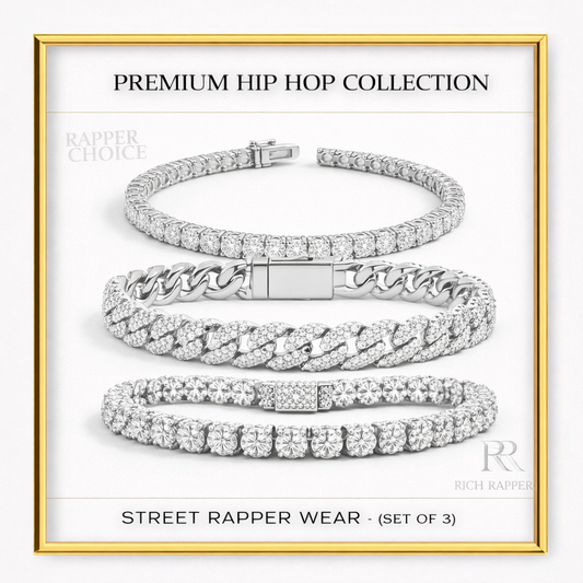 TRIPLE ICED STREET BRACELET- SILVER (SET OF 3)