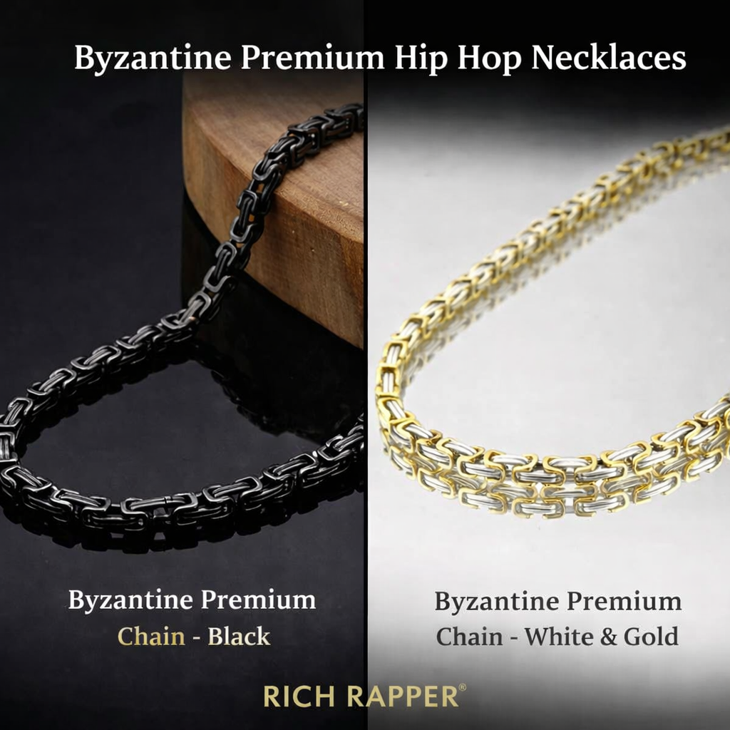 CUBAN BYZANTINE CHAIN – Black / Gold - Silver (Set of 2)