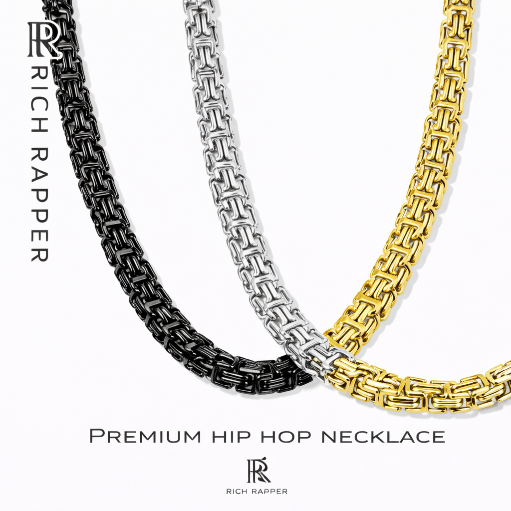 CUBAN BYZANTINE CHAIN – Black / Gold - Silver (Set of 2)