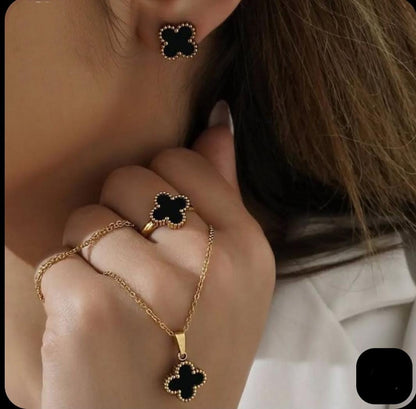 CLOVER JEWELLERY BLACK STAR  SET ( ANTI - TARNISH)