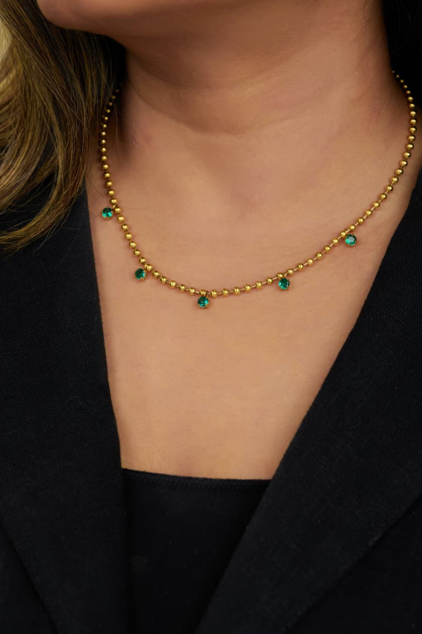 EMERALD DROP NECKLACE (ANTI TARNISH )