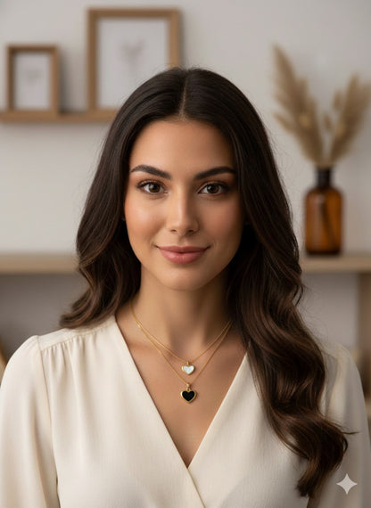 HEART CHAIN PENDANT  BLACK & WHITE