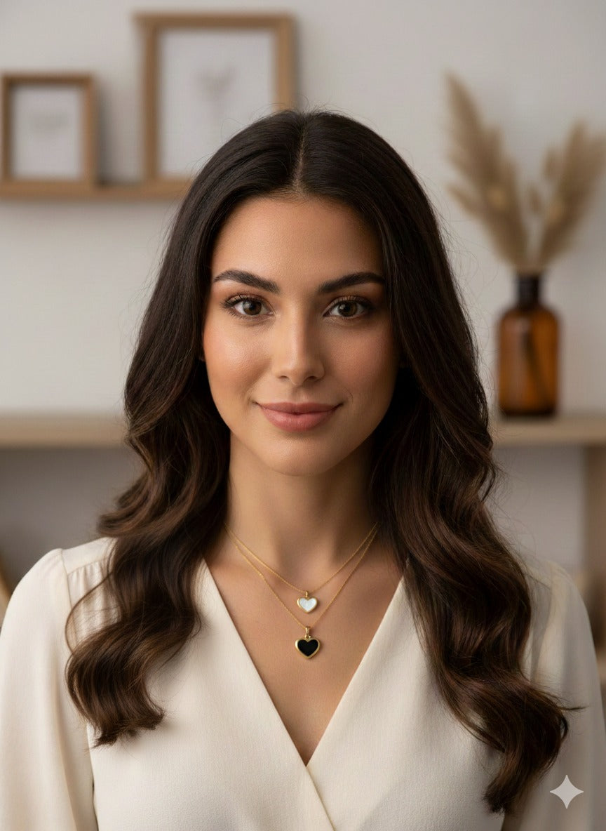 HEART CHAIN PENDANT  BLACK & WHITE