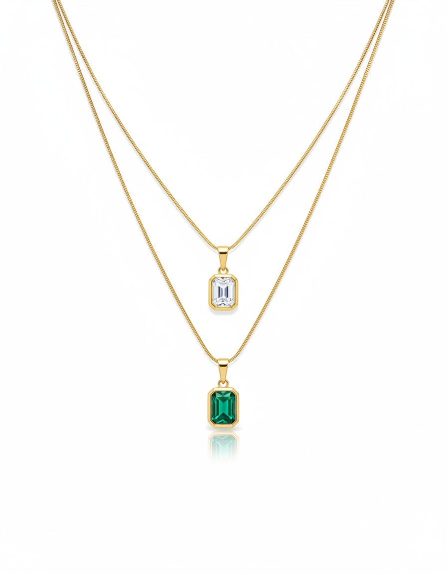 WHITE & GREEN SOLITARE CYRSTAL CHAIN PENDANT