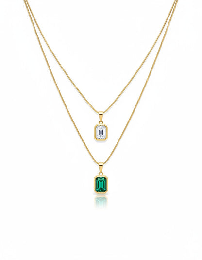 WHITE & GREEN SOLITARE CYRSTAL CHAIN PENDANT
