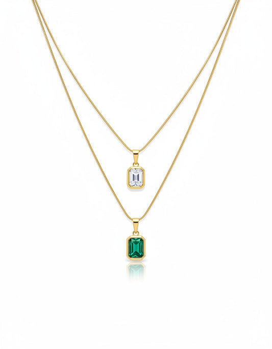 WHITE & GREEN SOLITARE CYRSTAL CHAIN PENDANT