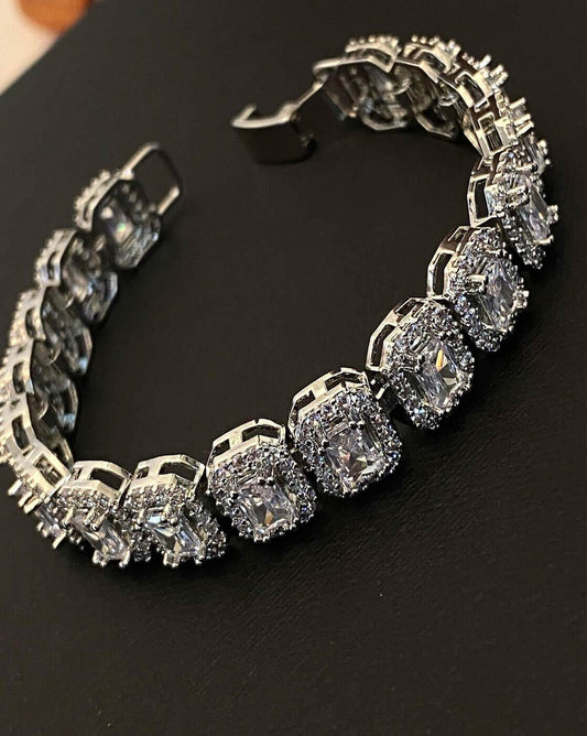 ICED CLUSTERED TENNIS BRACELET -SILVER