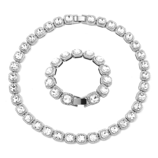 ICED CLUSTERED TENNIS SET - SILVER