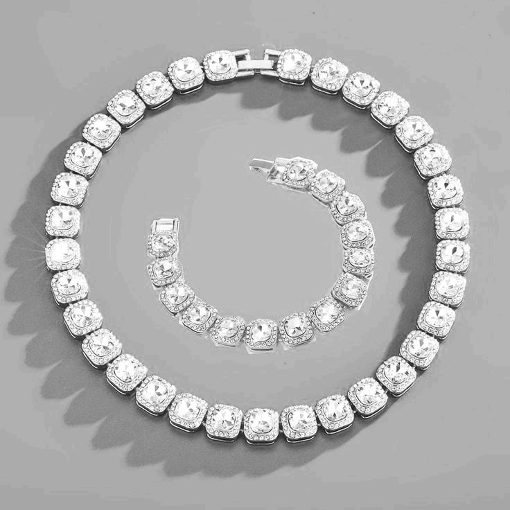 ICED CLUSTERED TENNIS SET - SILVER