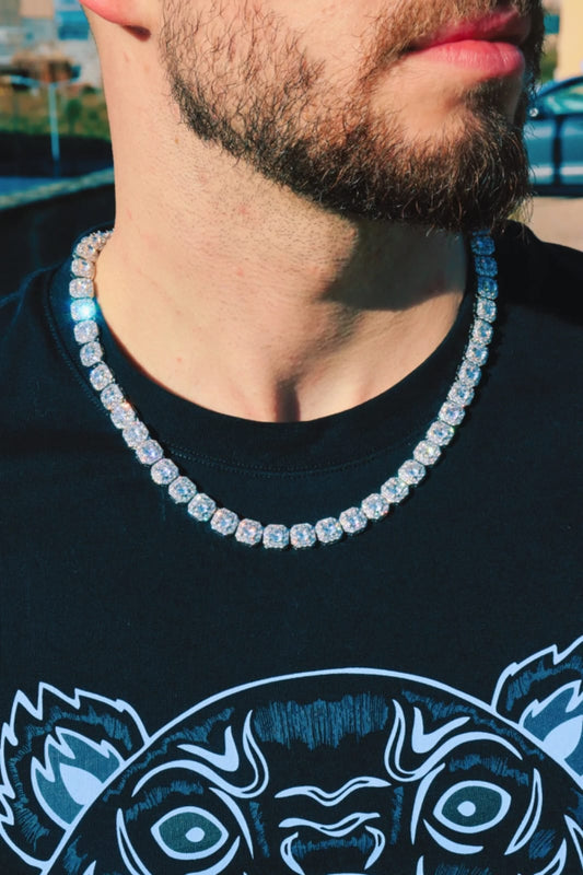 CLUSTERED ICED TENNIS CHAIN - SILVER