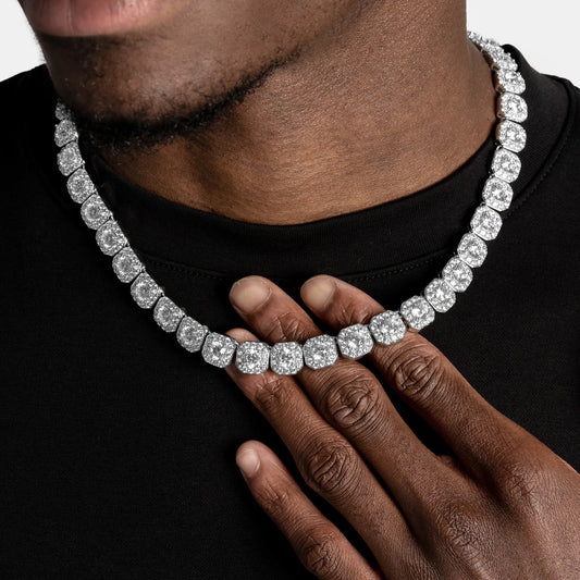 CLUSTERED ICED TENNIS CHAIN - SILVER