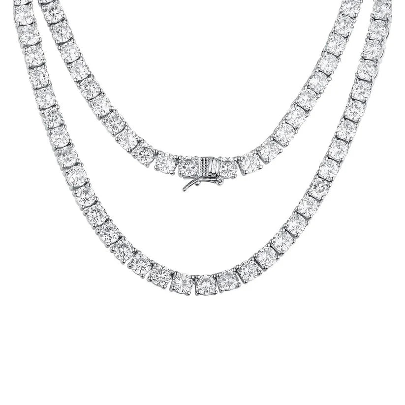 ICED CUBAN-TENNIS SILVER CHAIN  -  (SET of 3)